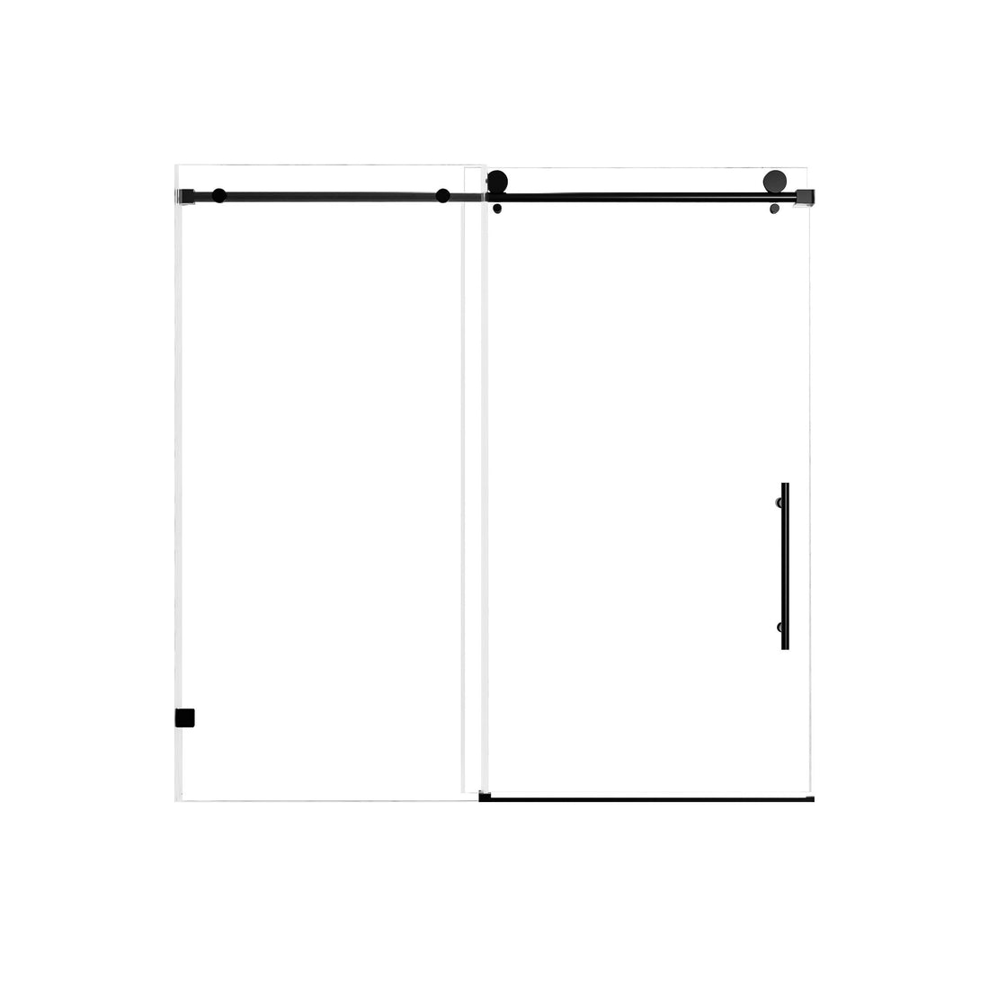 Frameless Single Sliding Shower Door With Soft Close, 5 / 16&quot; Clear Nano Coated Tempered Glass, 60&quot; X 60&quot; - Matte Black
