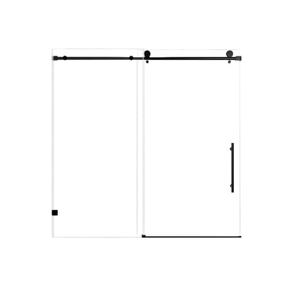 Frameless Single Sliding Shower Door With Soft Close, 5 / 16&quot; Clear Nano Coated Tempered Glass, 60&quot; X 60&quot; - Matte Black