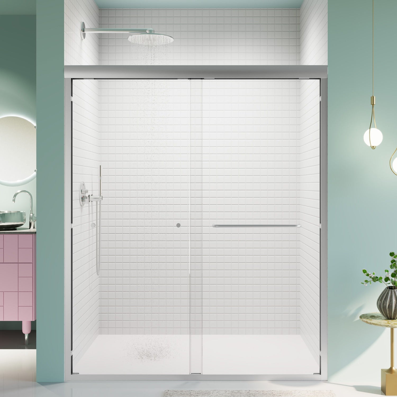 Semi-Frameless Double Sliding Shower Door, Bypass Shower Door, 1 / 4&quot; (6Mm) Thick SGCC Tempered Glass Door