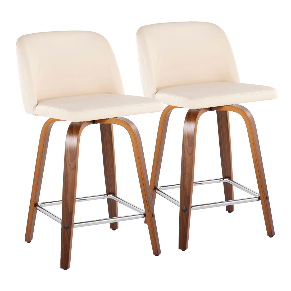 Toriano - Mid Century Modern Fixed Height Counter Stool With Swivel &amp; Square Footrest (Set of 2)