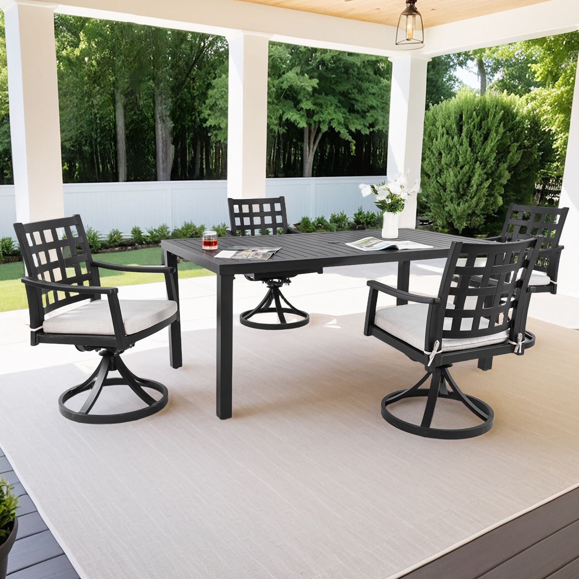Modern Classic Outdoor Patio Dining Set, Rectangular Table &amp; Dining Chairs, Rust Free, Weather Resistant