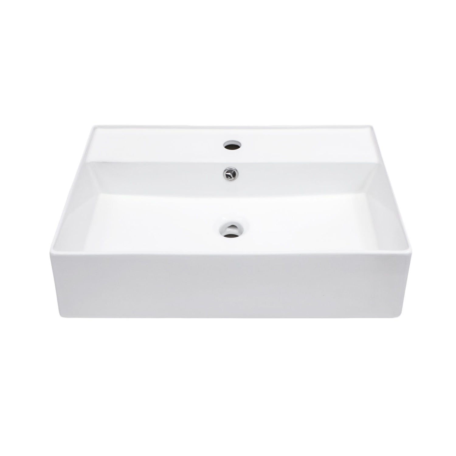 Modern Ceramic Rectangular Wall Mounted Bathroom Sink With Faucet Hole &amp; Overflow