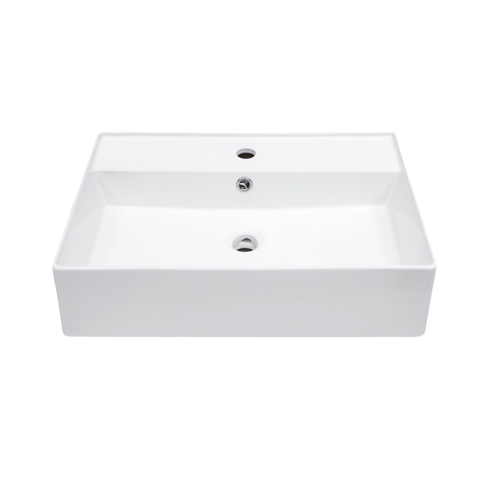Modern Ceramic Rectangular Wall Mounted Bathroom Sink With Faucet Hole &amp; Overflow