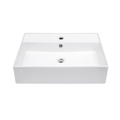 Modern Ceramic Rectangular Wall Mounted Bathroom Sink With Faucet Hole &amp; Overflow