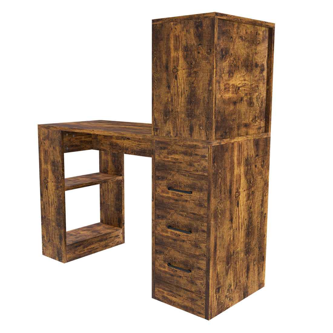 Computer Desk With 4 In 1 Socket &amp; 3 Drawers, 4 Tier Shelves