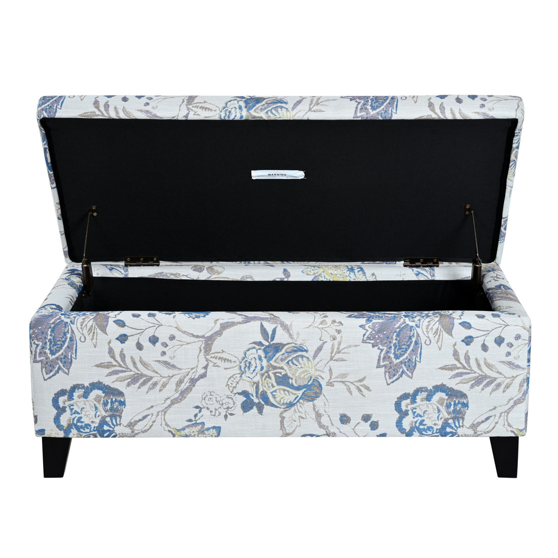 Luxury Storage Ottoman With Floral Patterned Fabric, Soft Close Hinges, Functional Footrest &amp; Seat - Blue Flower / Blue Multi