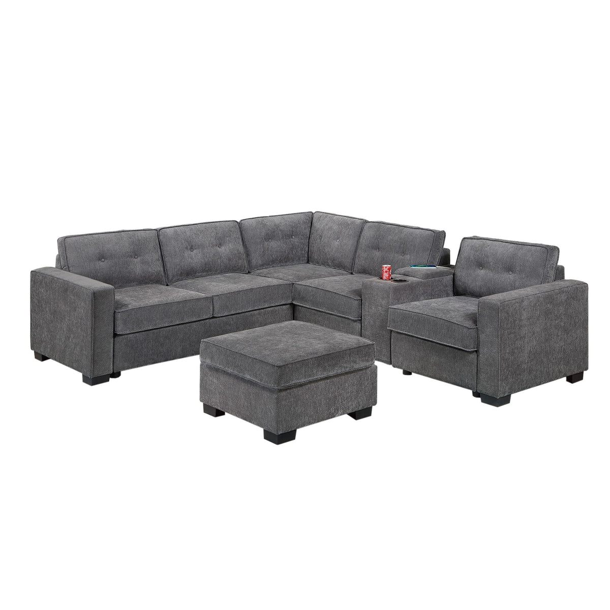 Sectional Set With Reversible Loveseat, USB Console, Corner Wedge &amp; Ottoman
