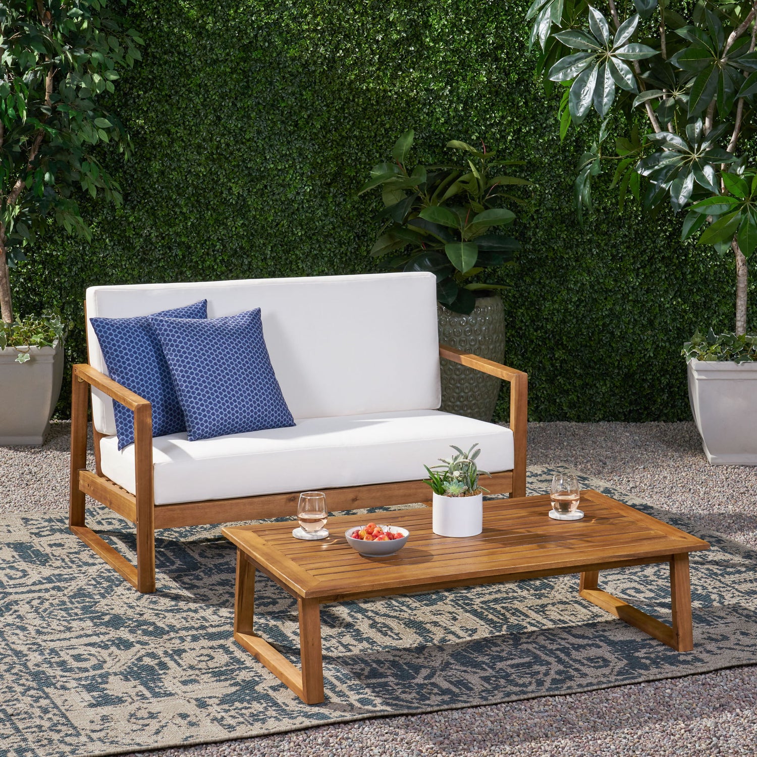 Belgian - Loveseat &amp; Coffee Table Set With Water Resistant Cushions