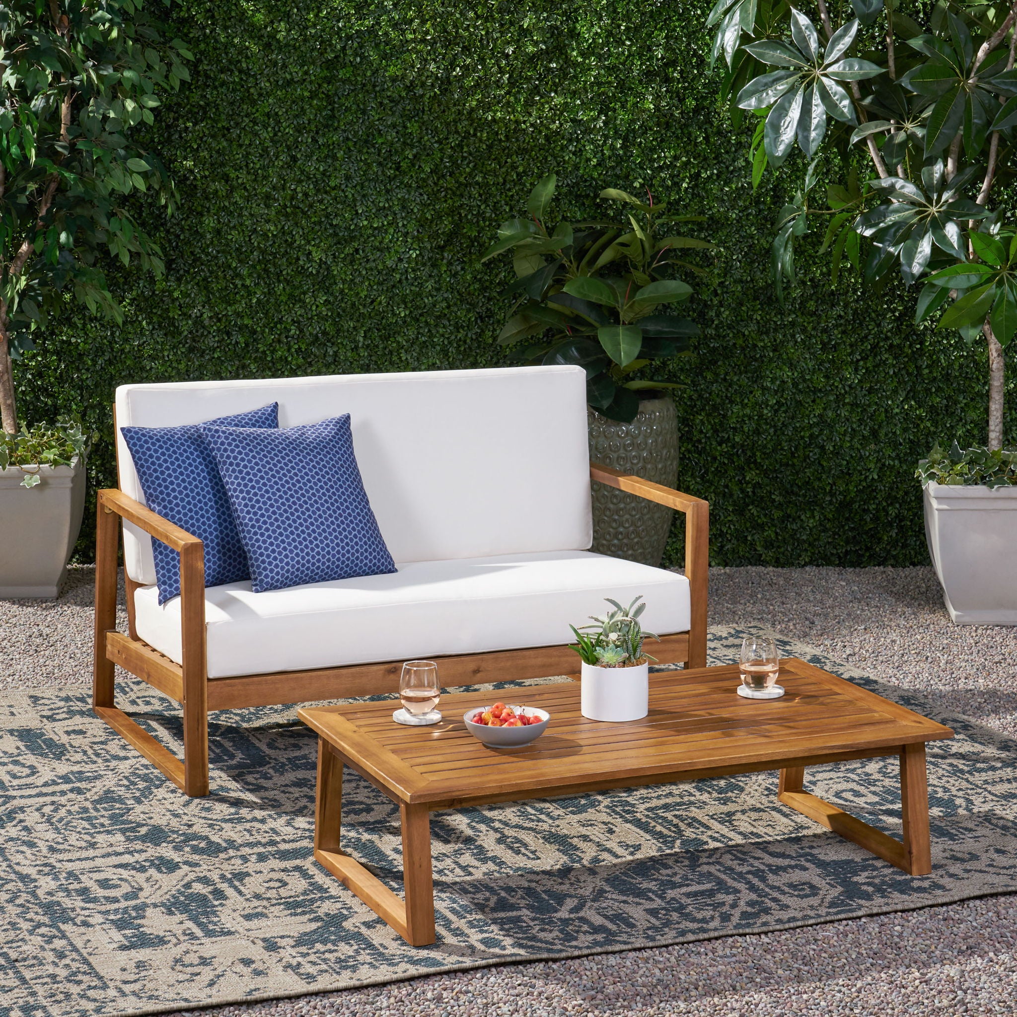 Belgian - Loveseat &amp; Coffee Table Set With Water Resistant Cushions
