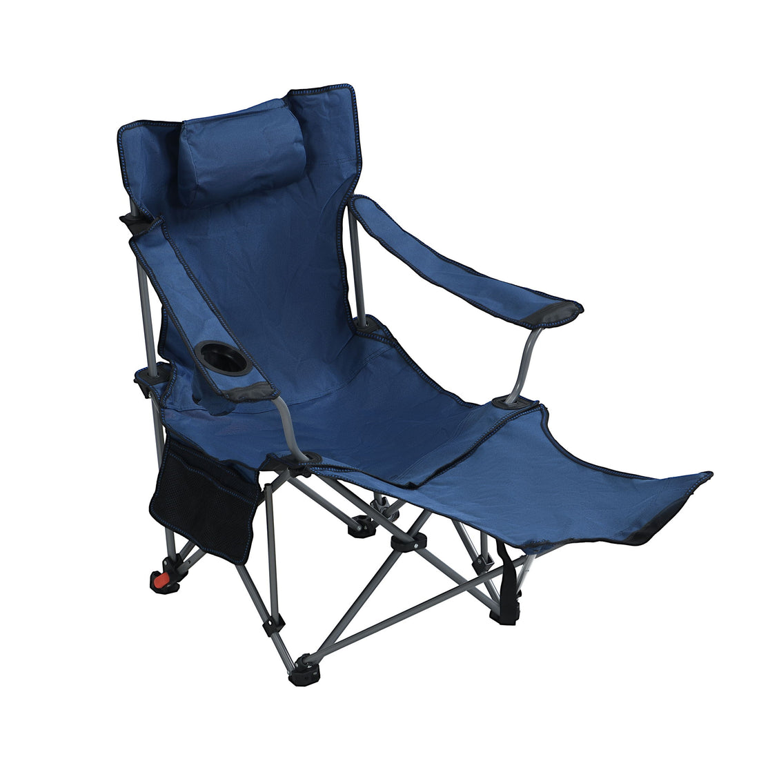 Outdoor Camping Chairs Folding Portable Adjustable Reclining Chair With Side Pockets &amp; Cup Holder - Dark Blue