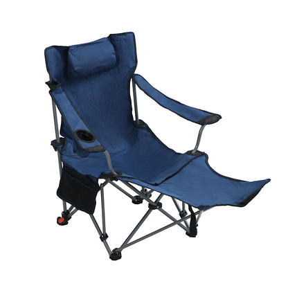 Outdoor Camping Chairs Folding Portable Adjustable Reclining Chair With Side Pockets &amp; Cup Holder - Dark Blue