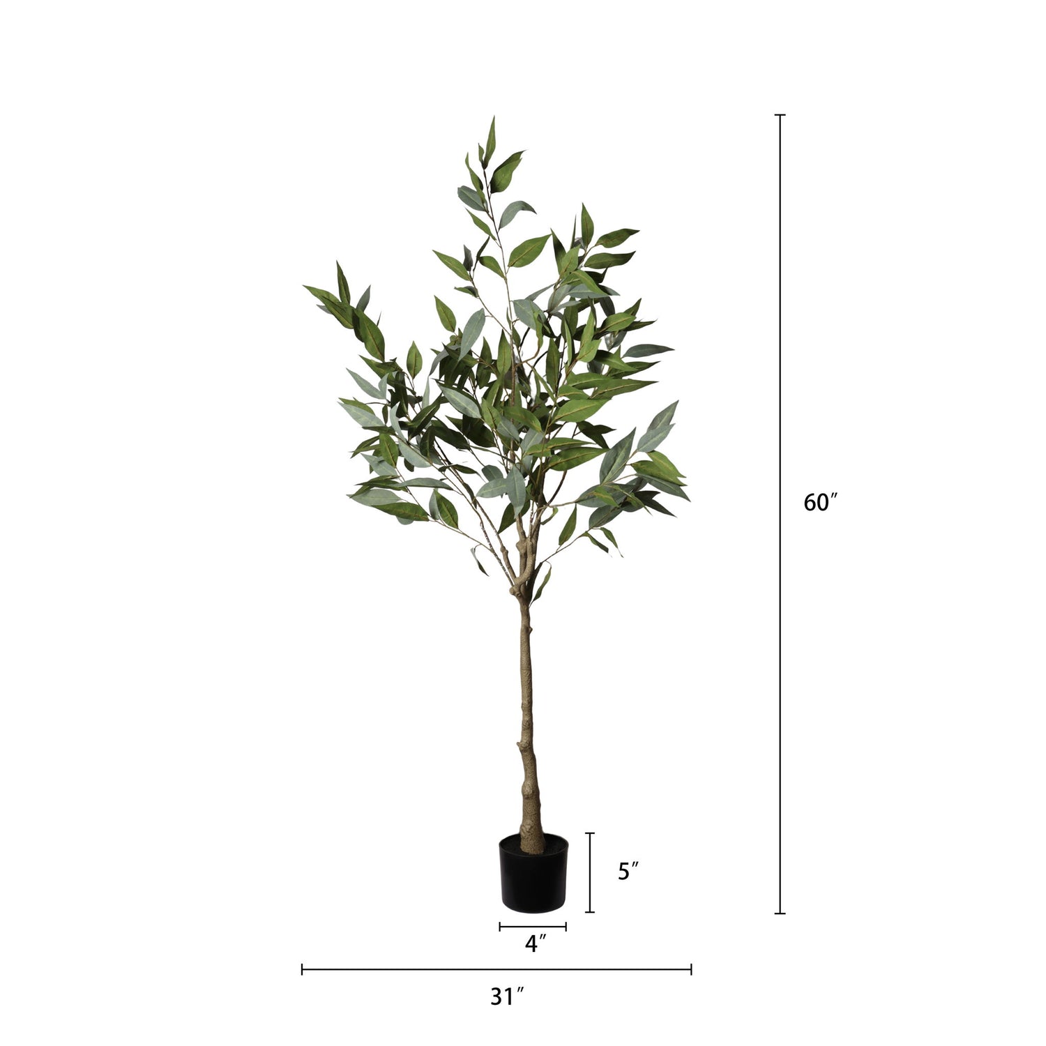 5Ft Realistic Artificial Eucalyptus Tree In Pot With Lush Leaves For Home Office Decor - Green Leaves