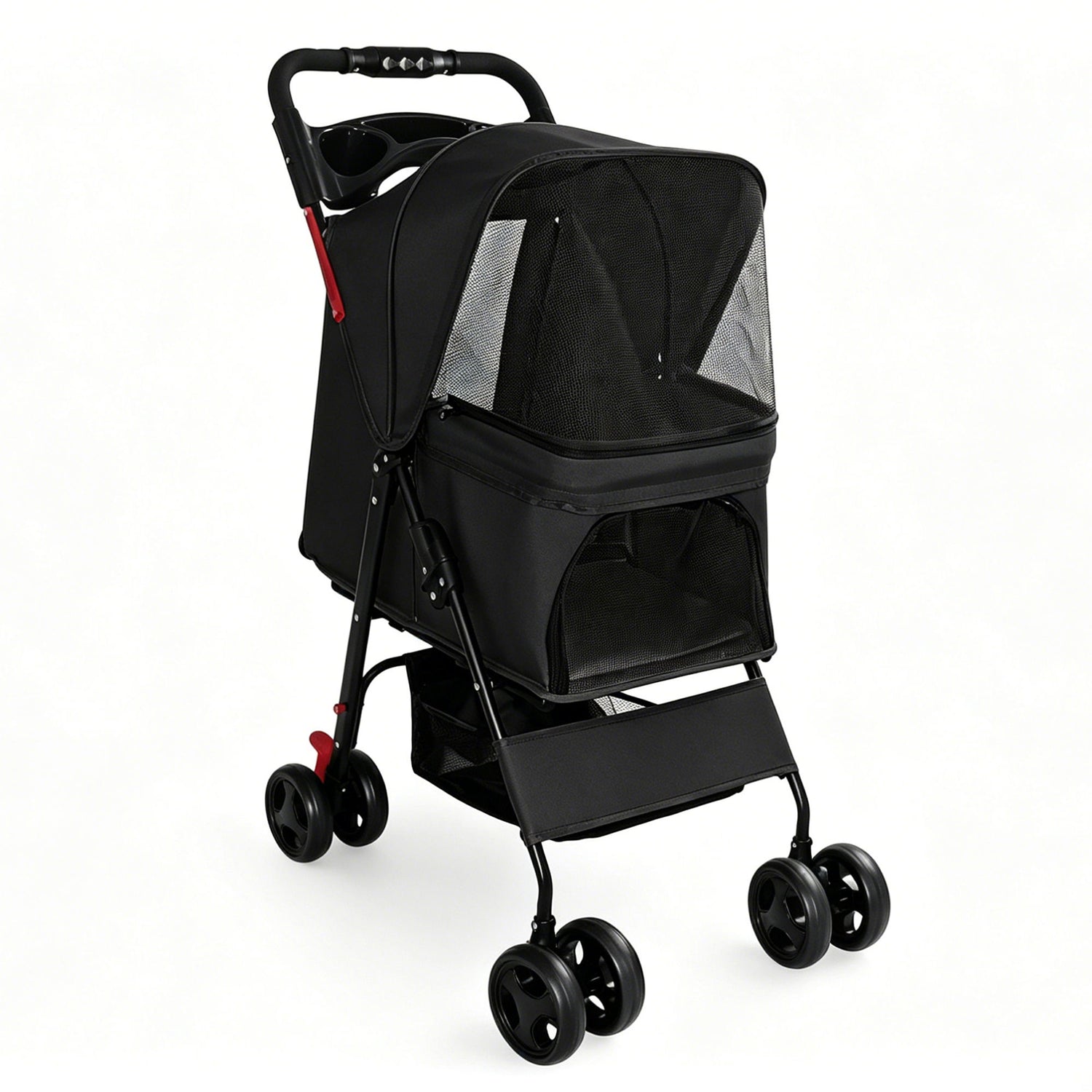 Foldable Pet Stroller For Small Dogs And Cats With Multi Functional Tray