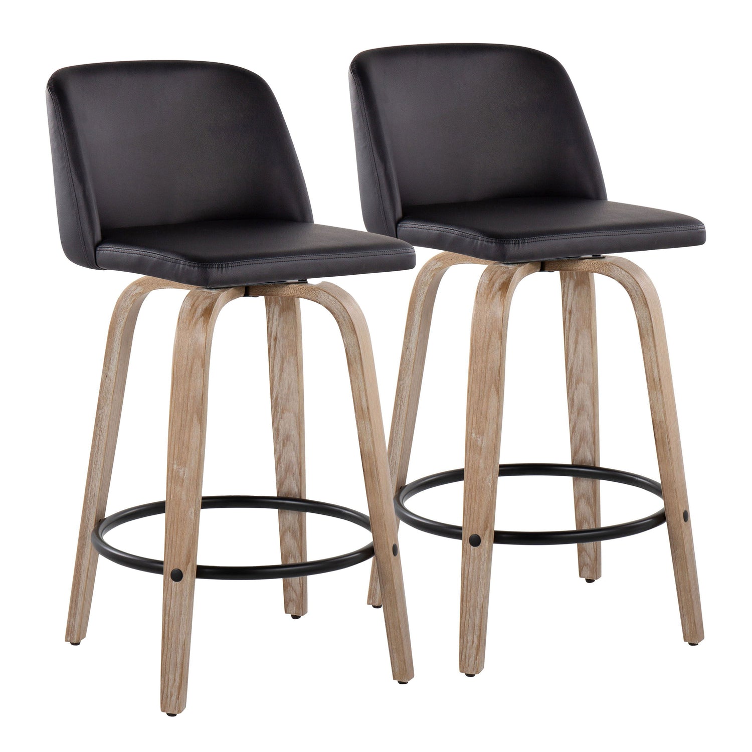 Toriano - Contemporary Fixed-Height Counter Stool &amp; Swivel With Round Footrest (Set of 2)