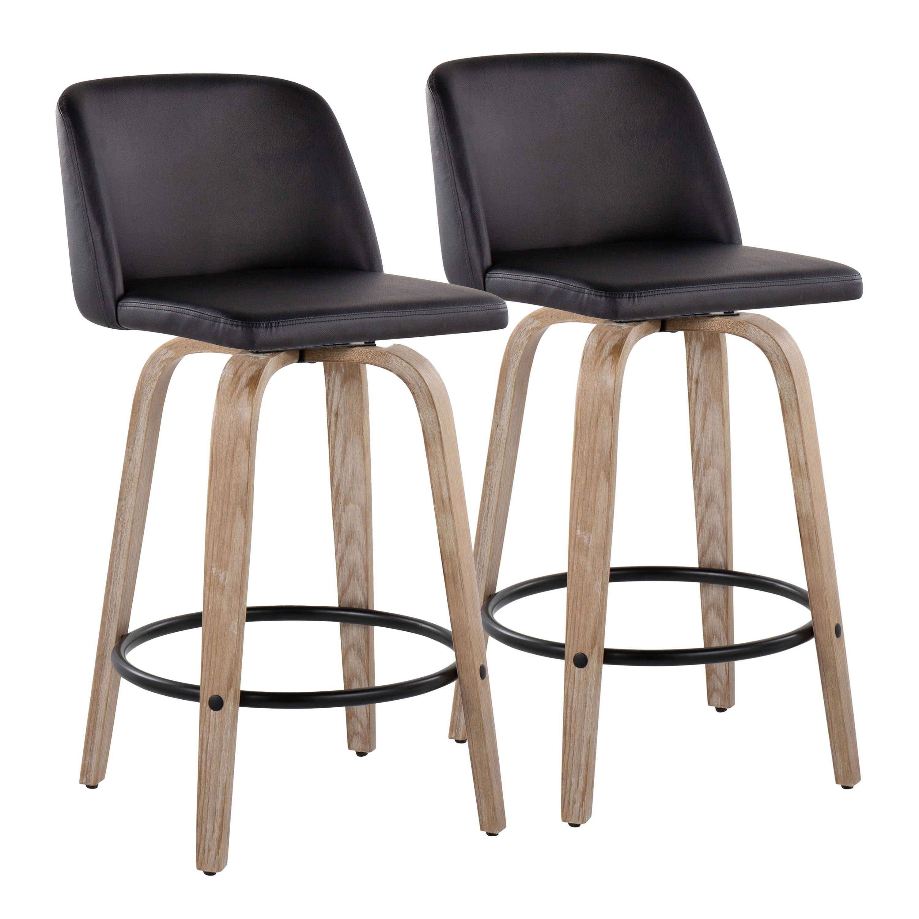 Toriano - Contemporary Fixed-Height Counter Stool &amp; Swivel With Round Footrest (Set of 2)