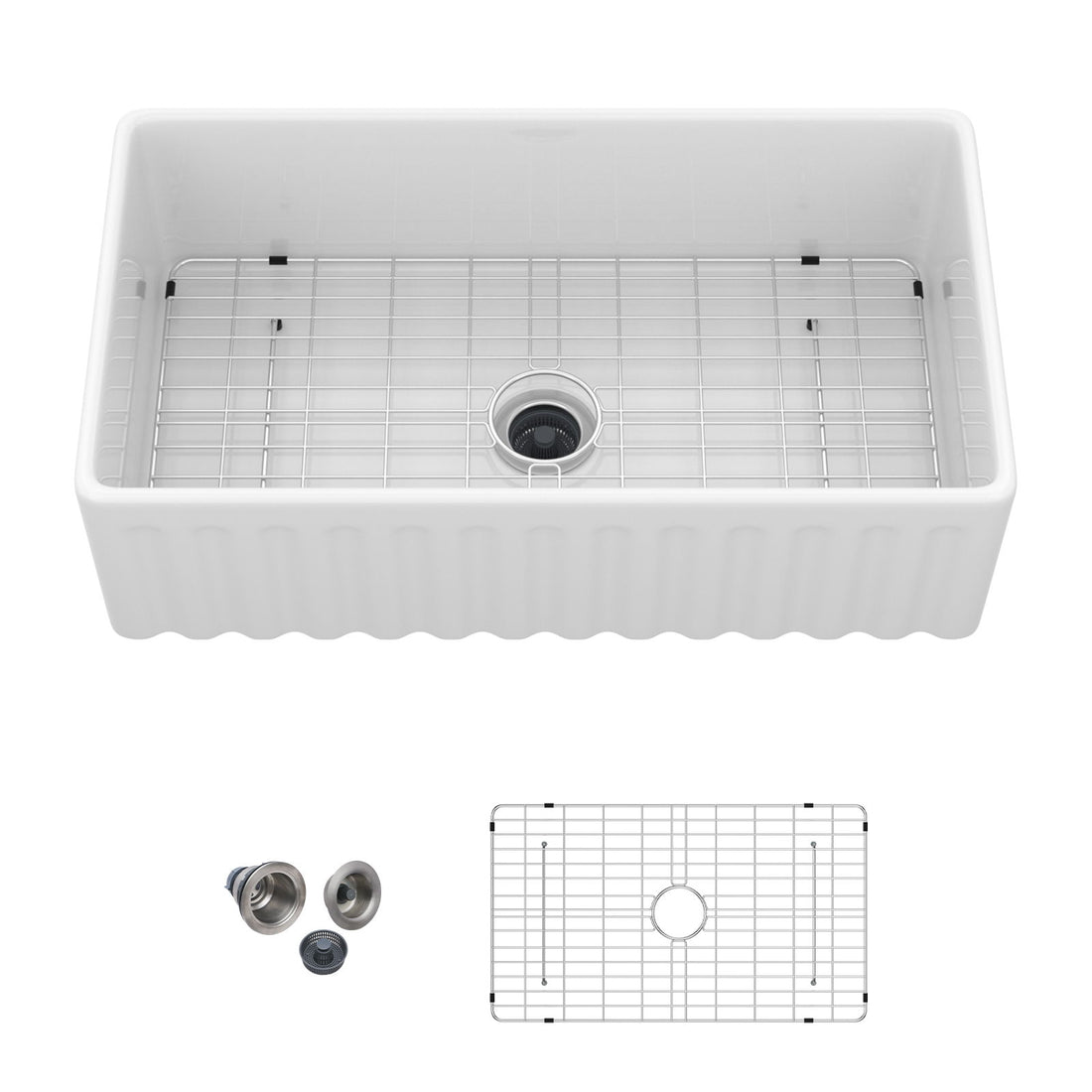 Sink - Apron-Front Reversible Single Bowl Kitchen Sink With Smooth And Ribbed Finishes - White