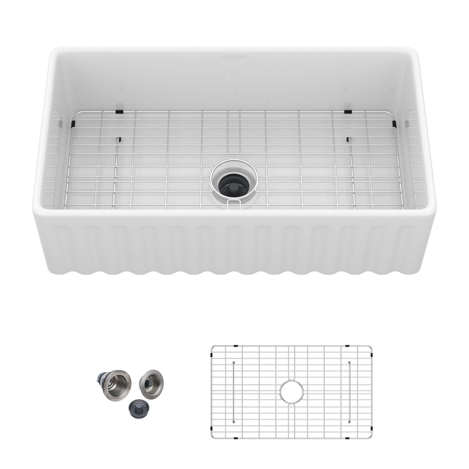 Sink - Apron-Front Reversible Single Bowl Kitchen Sink With Smooth And Ribbed Finishes - White