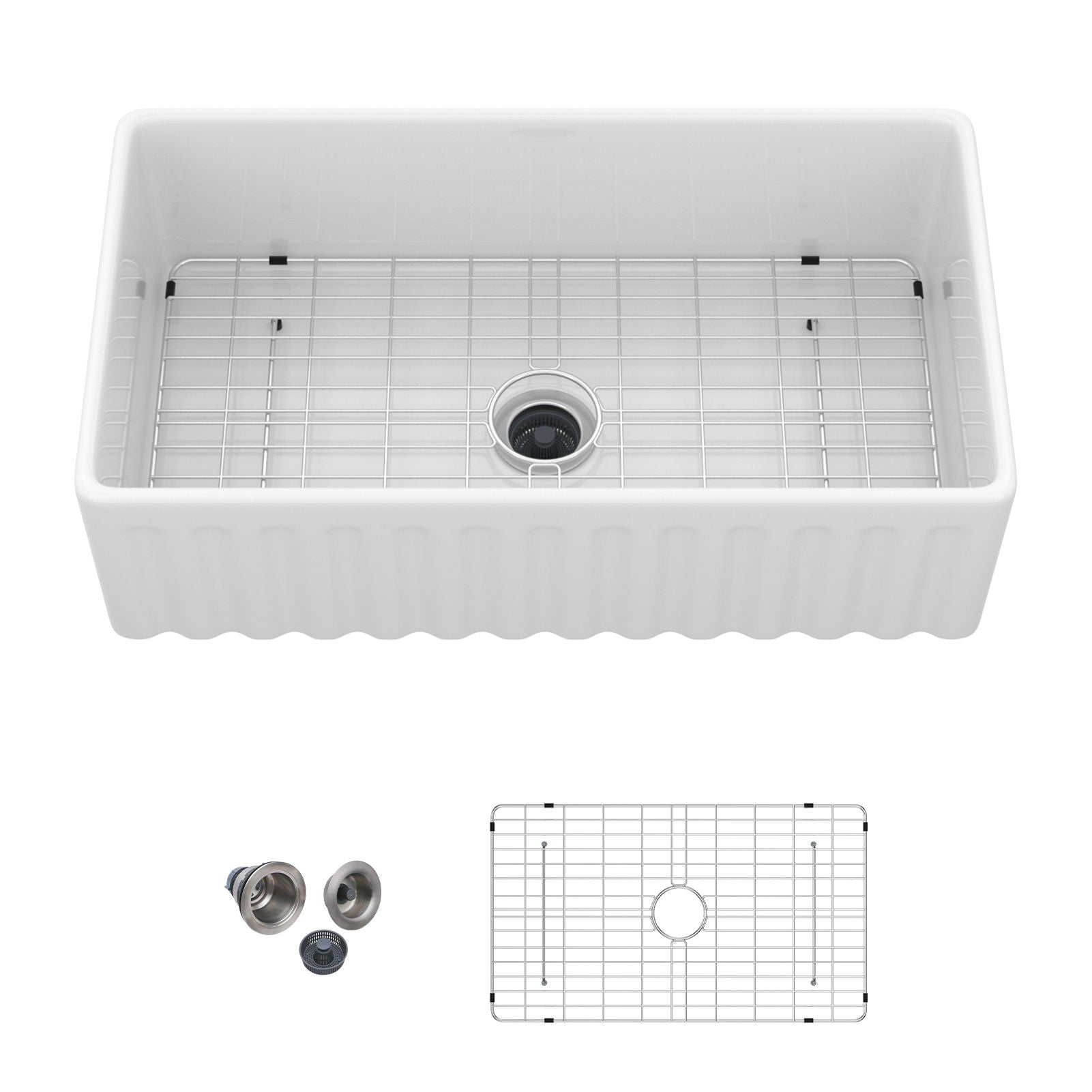 Sink - Apron-Front Reversible Single Bowl Kitchen Sink With Smooth And Ribbed Finishes - White