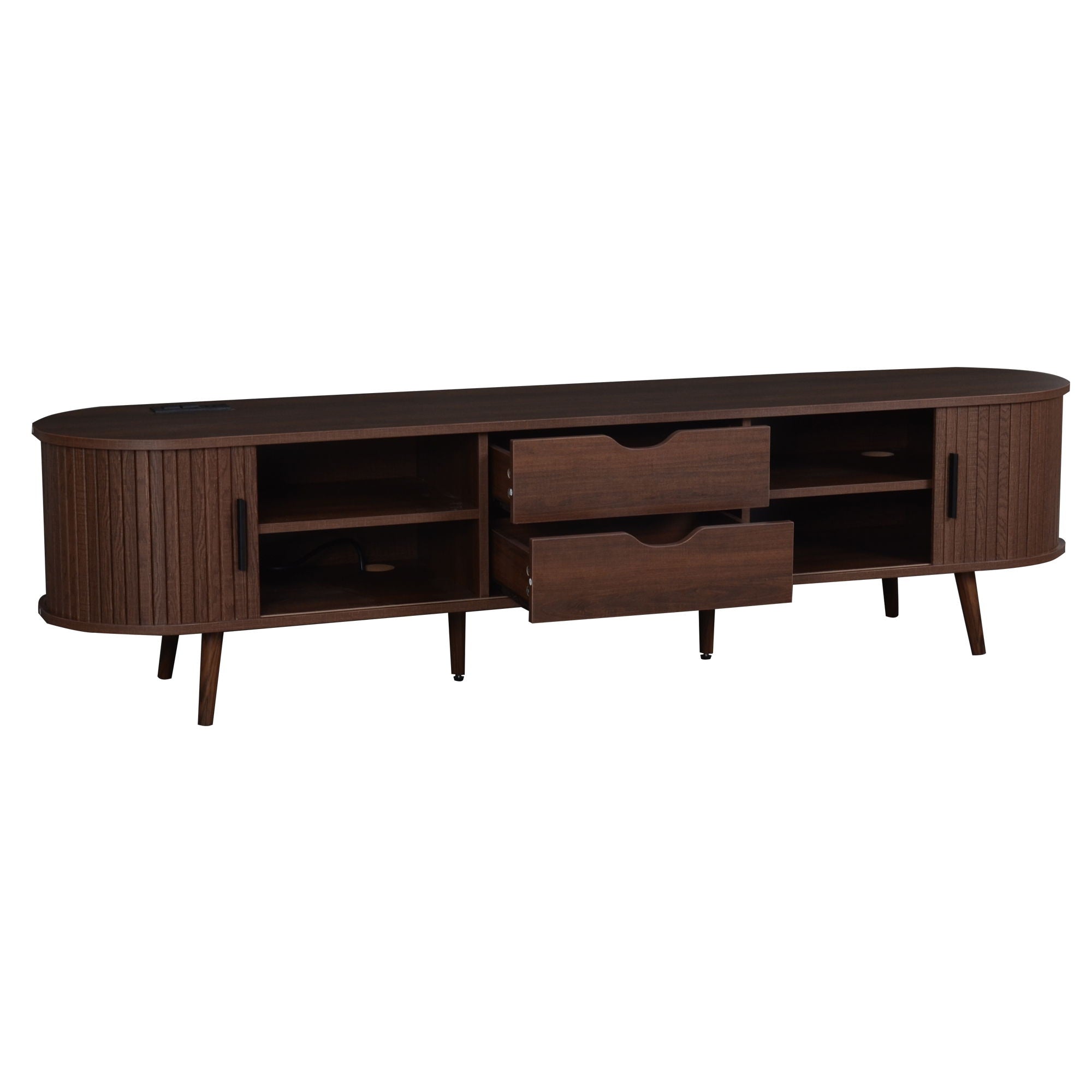 TV Stand For 70" TV, Console With Tambour Doors, Drawers And Built In Power Outlet - Dark Brown