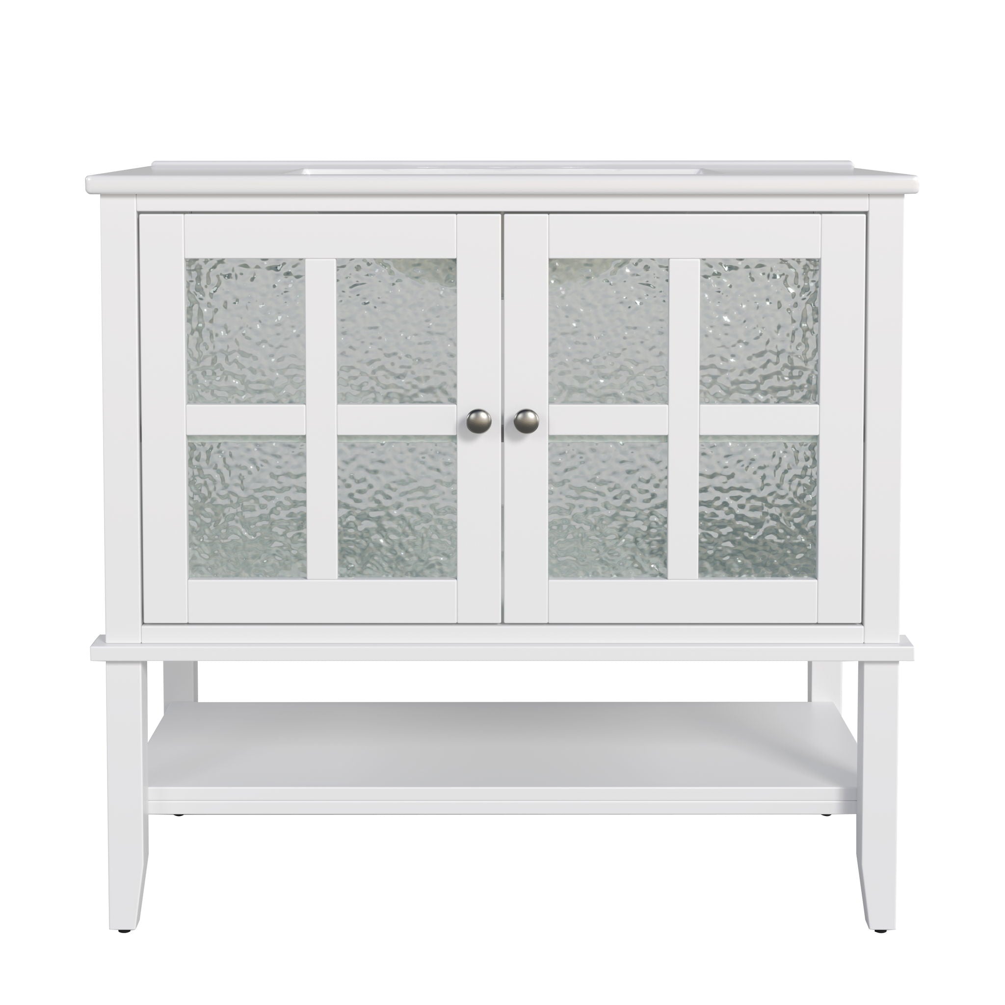 Bathroom Vanity With Ceramic Sink, Adjustable &amp; Open Shelf