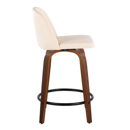 Toriano - Mid Century Modern, Fixed Height Counter Stool &amp; Swivel And Round Footrest (Set of 2)
