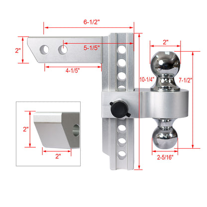 Alu - Adjustable Trailer Drop Hitch 2&quot; Receiver 8&quot; Adjustable - Silver