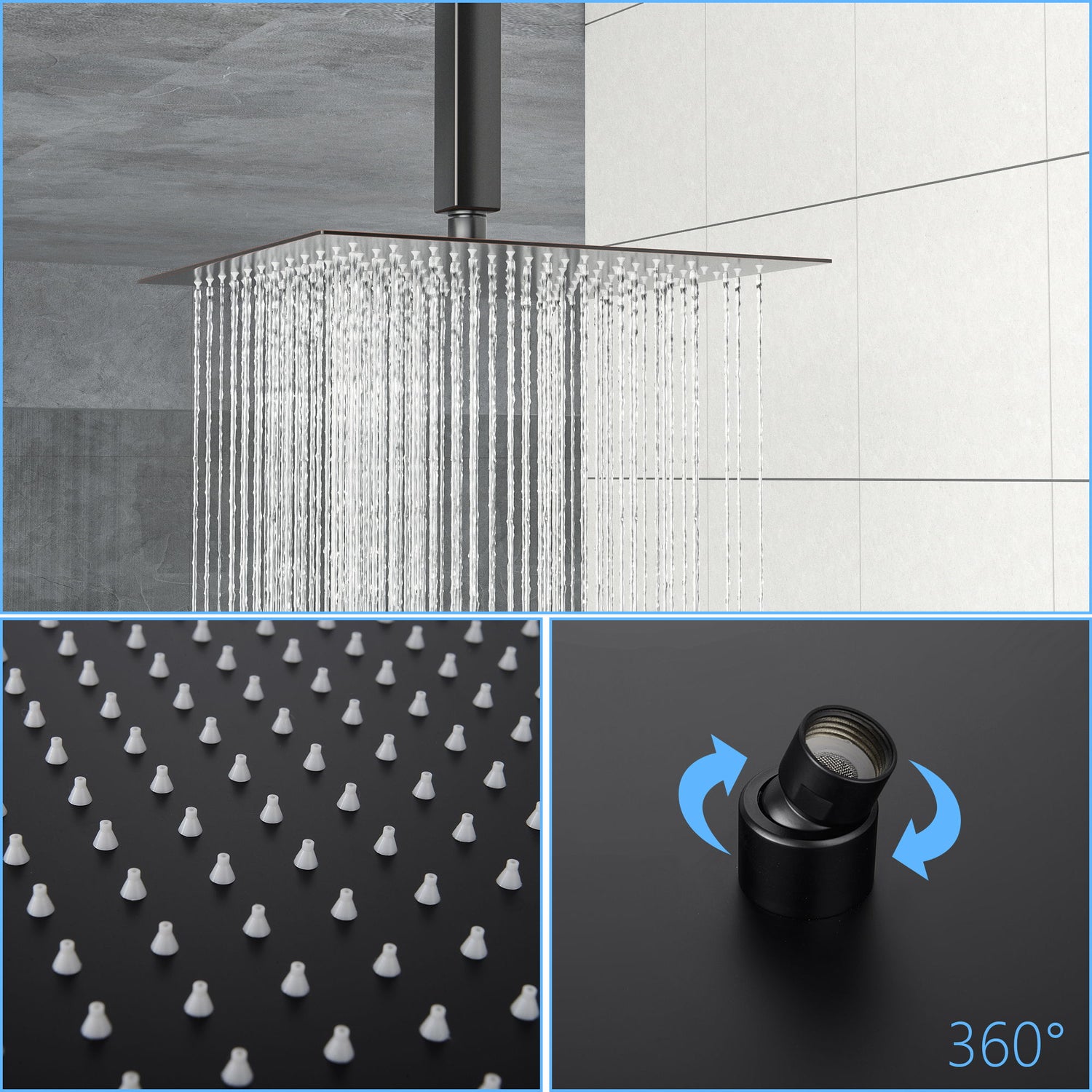 10&quot; Square Rainfall Shower Head With Silicone Nozzle - Oil-Rubbed Bronze