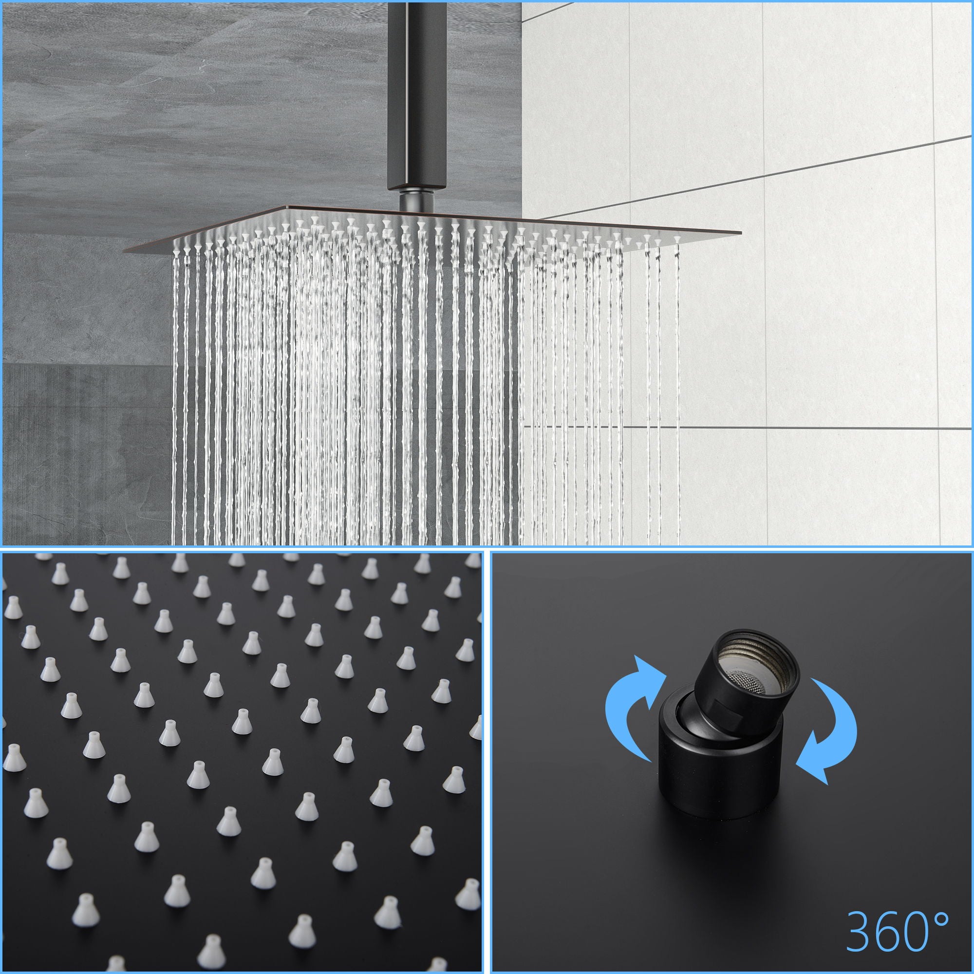 10&quot; Square Rainfall Shower Head With Silicone Nozzle - Oil-Rubbed Bronze