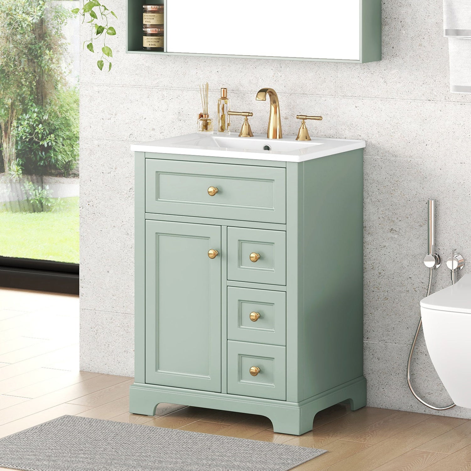 Modern Bathroom Vanity With Sink, 3 Drawers &amp; Cabinet With 2 Tier Door Storage