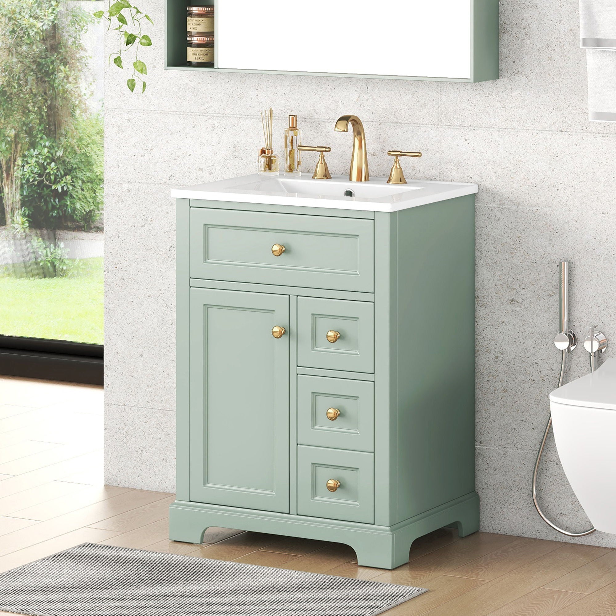 Modern Bathroom Vanity With Sink, 3 Drawers &amp; Cabinet With 2 Tier Door Storage