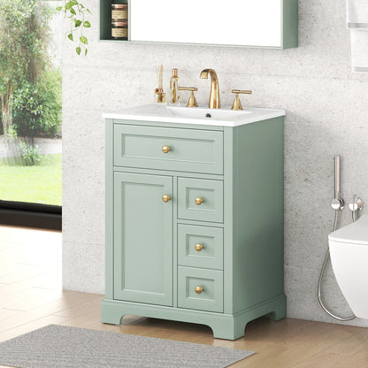 Modern Bathroom Vanity With Sink, 3 Drawers &amp; Cabinet With 2 Tier Door Storage