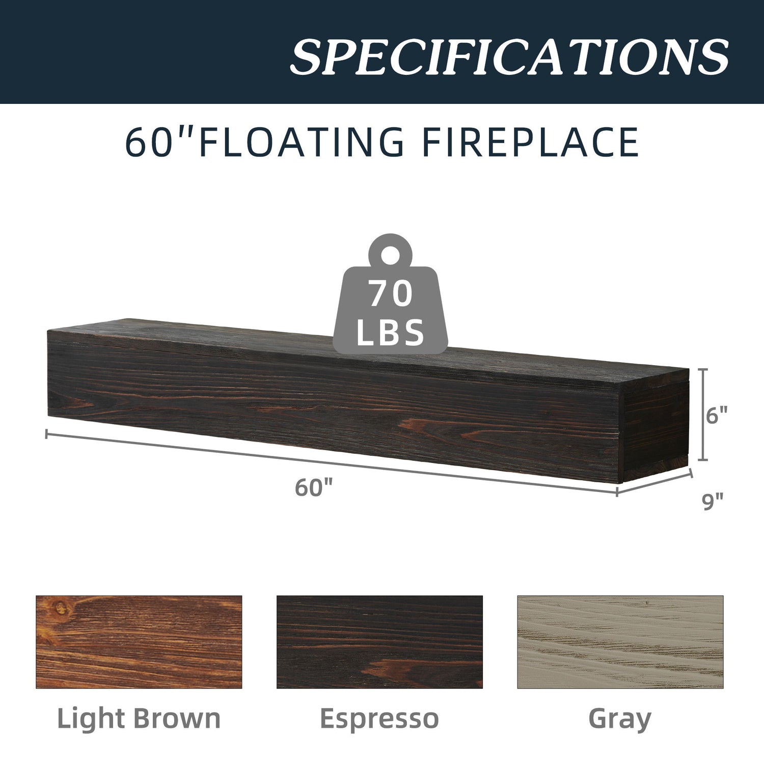 Rustic Wood Fireplace Mantel, Wall-Mounted &amp; Floating Shelf For Home Decor