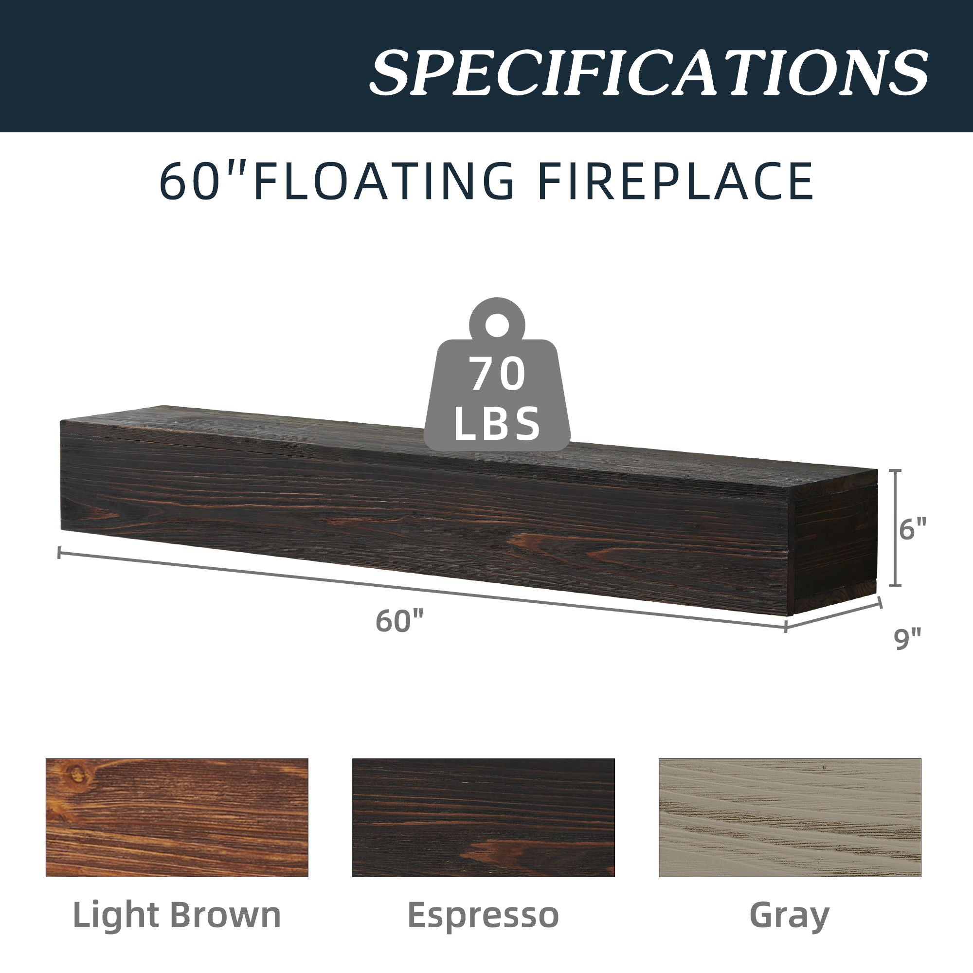 Rustic Wood Fireplace Mantel, Wall-Mounted &amp; Floating Shelf For Home Decor
