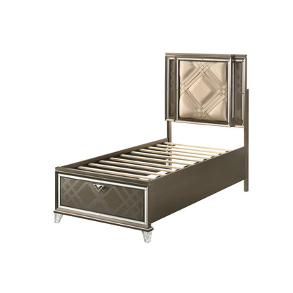 Skylar - Full Bed With LED &amp; Storage - Dark Champagne