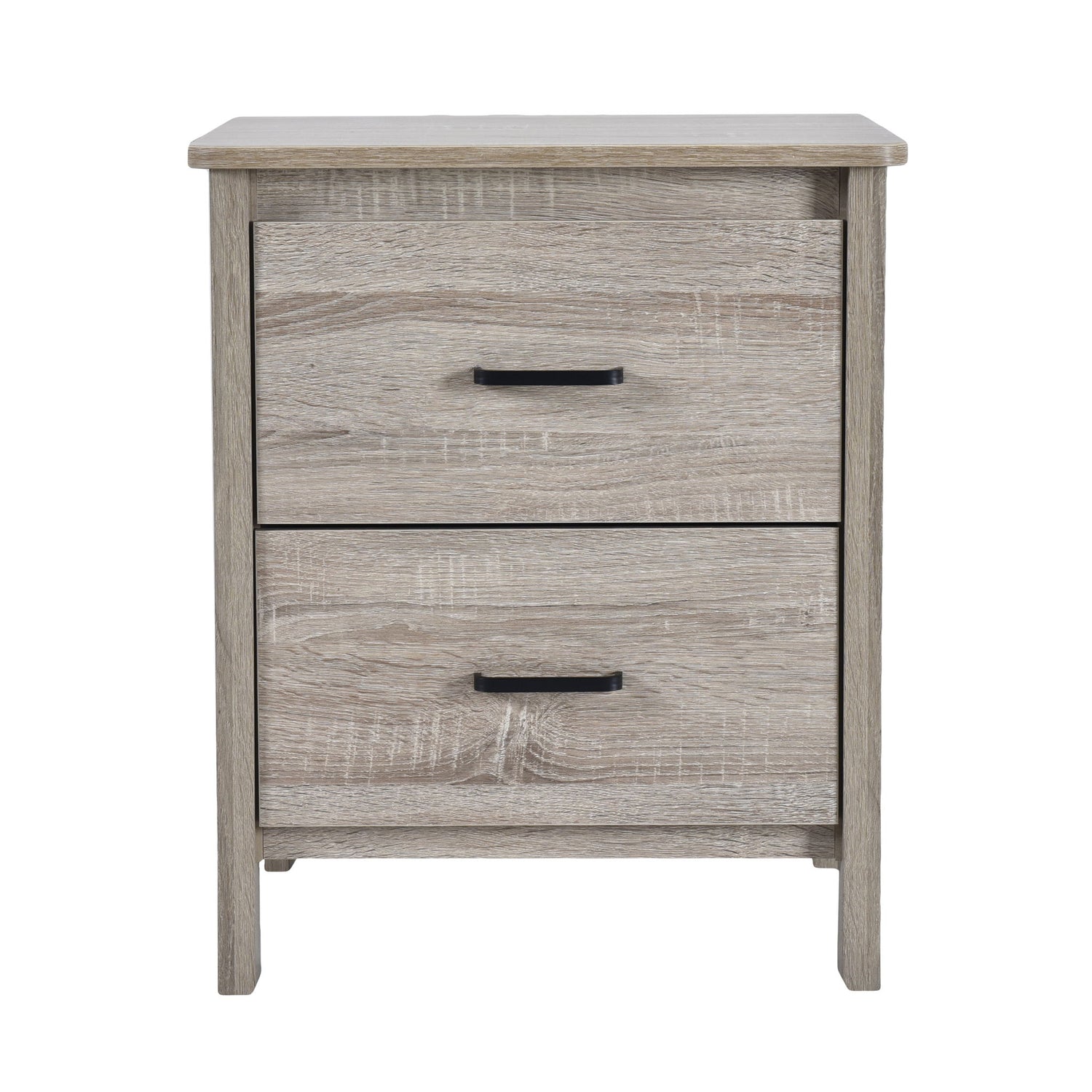 Wood Nightstand With 2 Drawers And Metal Handle - Oak