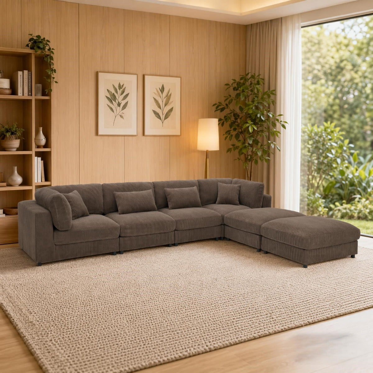 Upholstered Modular Sectional &amp; Custom Configuration And Toss Pillows