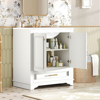 Bathroom Vanity With Sink, Cabinet &amp; 2 Soft Closing Doors &amp; Adjustable Shelf