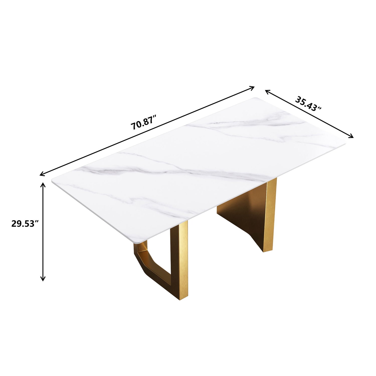 70.87&quot; Modern Artificial Stone Straight Edge Golden Metal Leg Dining Table, Can Accommodate 6-8 People - White / Gold