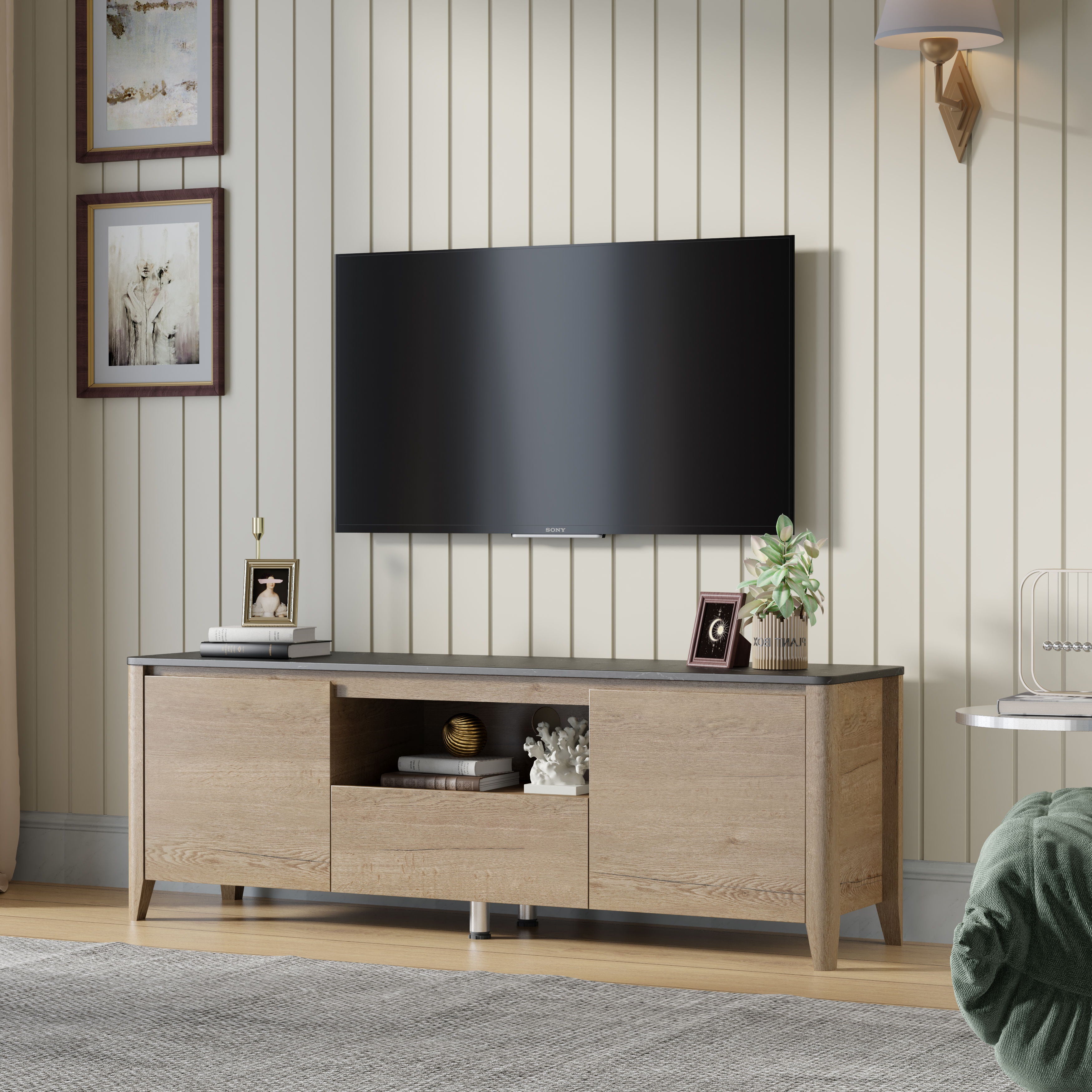 Modern TV Stand With LED Lights Entertainment Center TV Cabinet With Storage For Up To 75&quot; For Gaming Living Room Bedroom