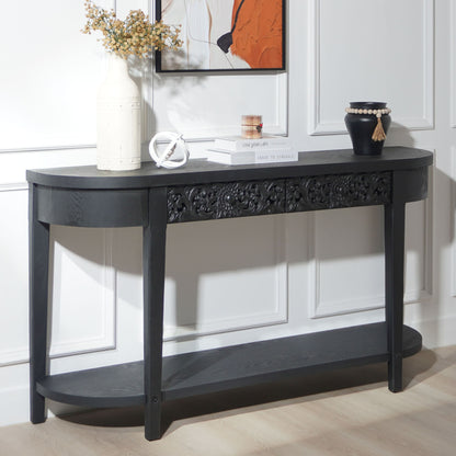 Carved Console Table With Storage Shelf For Living Room - Black