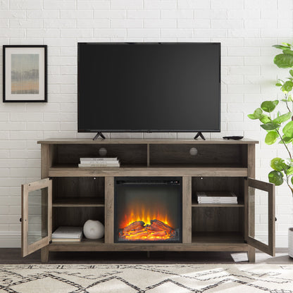 Classic Glass Door Fireplace Tall TV Stand For TVs Up To 65&quot;