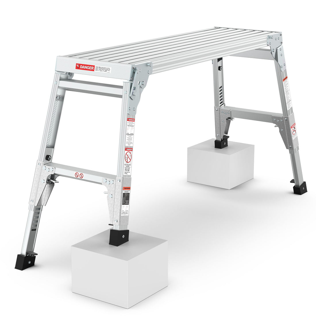Aluminum Work Platform Large Size Step Stool Folding Portable Work Bench 40&quot; Width Telescopic Feet Height Adjustable - Gray