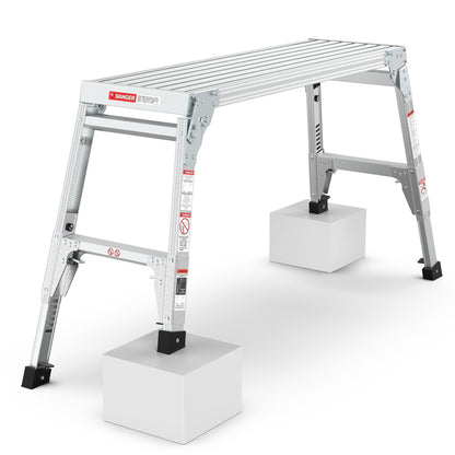 Aluminum Work Platform Large Size Step Stool Folding Portable Work Bench 40&quot; Width Telescopic Feet Height Adjustable - Gray