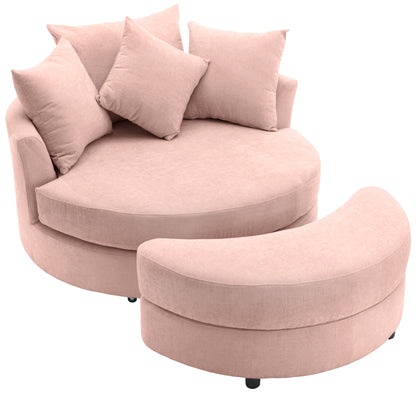 360° Swivel Accent Barrel Chair With Storage Ottoman &amp; 4 Pillows, Modern Leisure Chair Round Accent For Living Room