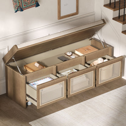 Entryway Shoe Bench With Drawers &amp; Button Tufted Cushion