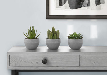 6&quot; Tall, Artificial Plant, Succulent, Indoor, Faux, Fake, Table, Greenery, Potted, Decorative (Set of 3) - Green / Gray