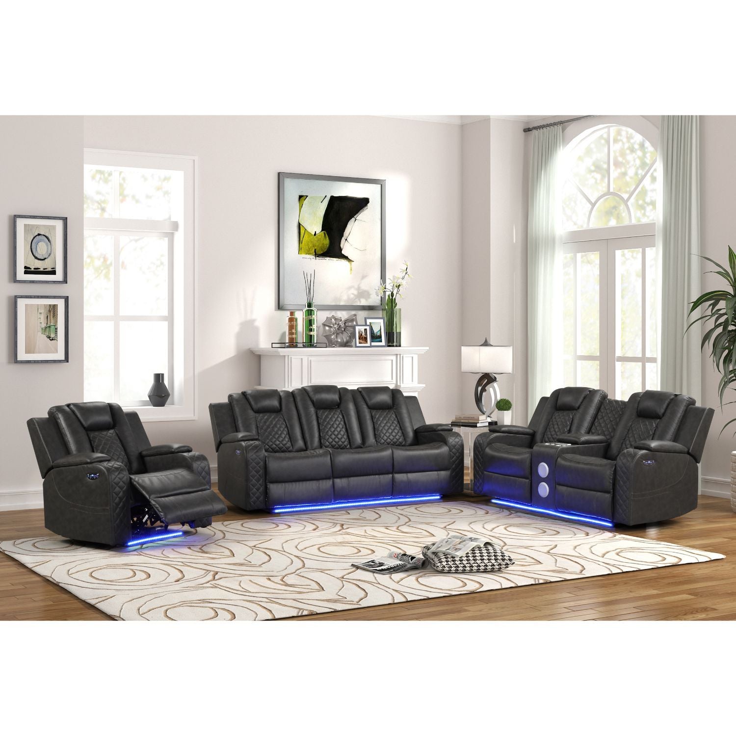 Benz - LED &amp; Power Recliner With Adjustable Headrests And Ambient LED Lighting