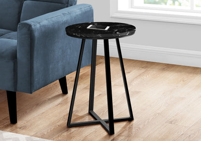 Accent Table, Side, Round Marble Look Contemporary &amp; Modern - Black