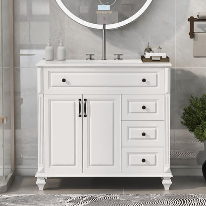 Modern Bathroom Vanity With Sink, 3 Drawers &amp; 2 Doors