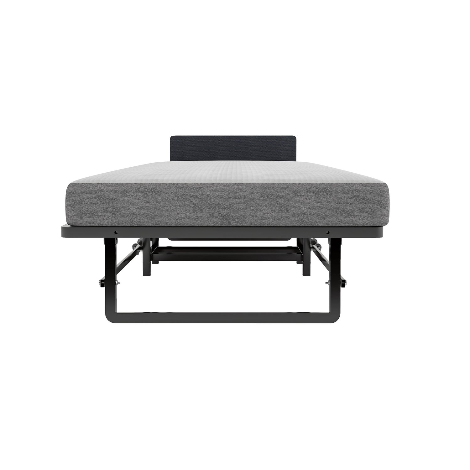 Modern Metal Folding Bed Frame With Foam Mattress, Easy Storage &amp; Mobility - Black